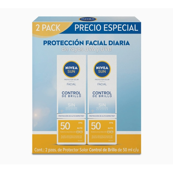 Protector Solar Nivea Sun 2 Pack Facial Control De Brillo