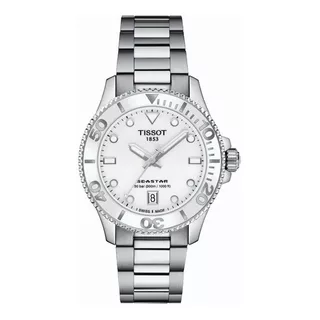 Reloj Tissot Seastar 1000 36mm Para Mujer 1202101101100 Ss Color De La Malla Plateado Color Del Bisel Blanco Color Del Fondo Blanco