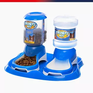 Kit Comedouro Auto + Bebedouro + Bandeja P/ Gato Cão Pets Cores Boia Cor Azul