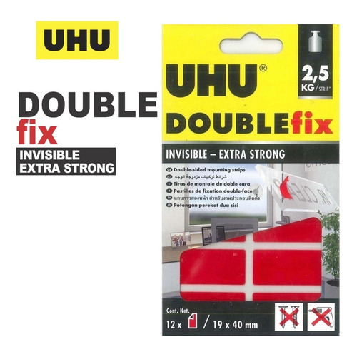 Pegamento DOUBLE FIX UHU Double Fix color rojo