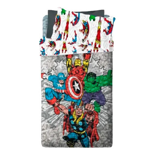 Cubrecama Cover Reversible Verano Disney Piñata 1 1/2 Plazas Color Avengers