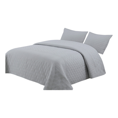 Cubrecama Quilt Queen Size 230x250 Extra Suave Con 2 Fundas Color Gris Claro Dubai