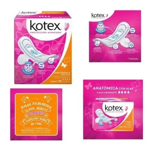 Toallas Femeninas Kotex Anatómica Con Alas 70pz Ahorro!