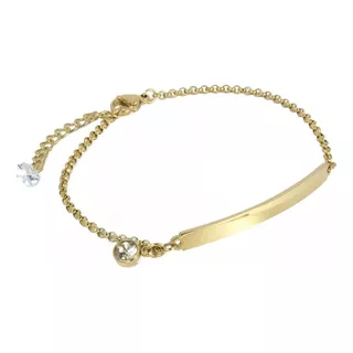 Esclava Pulsera Con Placa Lisa Para Dama Cristal Diamantes