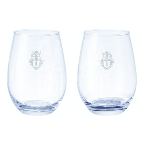 Set 2 Vasos Glasso U. De Chile Premium Bar Quincho Bbq Color Cristal