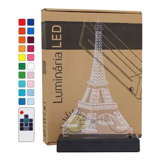 Abajur Luminária Led Torre Eiffel Paris França Rgb 