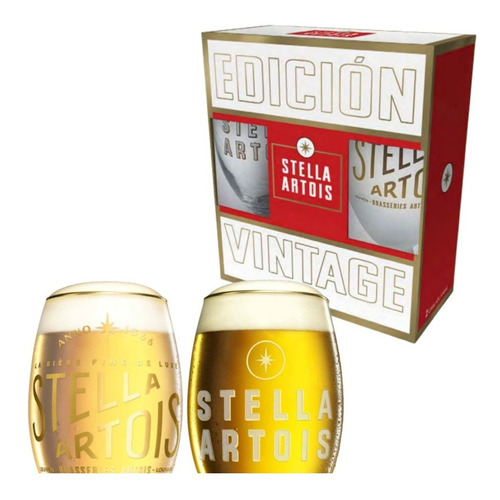 2 Copas De Cerveza Stella Artois 330 Ml Borde Dorado Vintage Color transparente y esmerilada