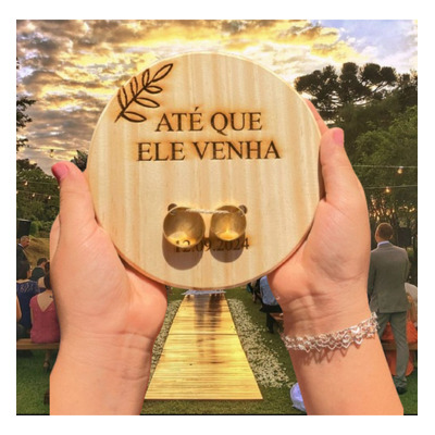 Porta Alianças Em Madeira Personalizado - Casamento, Noivado