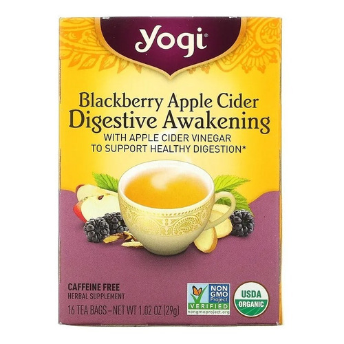 Yogi Tea, Despertar Digestivo, Zarzamora Y Sidra De Manzana, Sin Cafeína, 16 Bolsitas De Té, 29g (1,02 Oz), Digestive Awakening, Orgánico