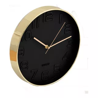 Reloj De Pared Dorado Con Fondo Negro 30cm Diametro Rl30202