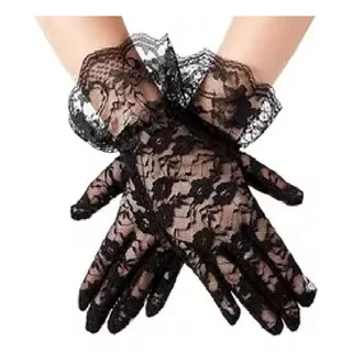 X12 Guantes Encaje Cortos Negro Dama Antigua Disfraz