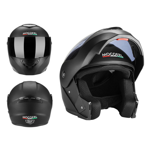 Casco Para Moto Abatible Certificado Dot Monocolor Negro Mate Mocoerl 903 Talla M