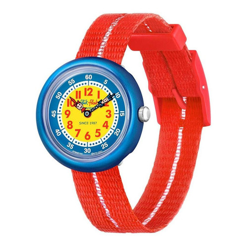 Reloj Flik Flak Retro Red Para Niños Zfbnp188 Correa Roja Color de la malla Rojo Color del bisel Azul Color del fondo Amarillo