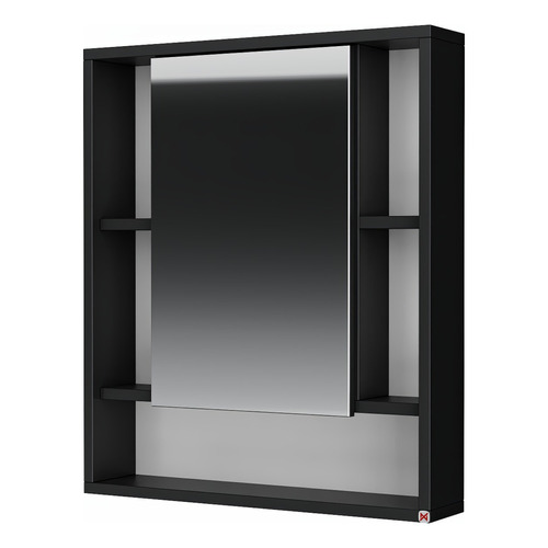 Mueble Botiquin Para Baño 60x70x12 - 1 Espejo Central Color Negro