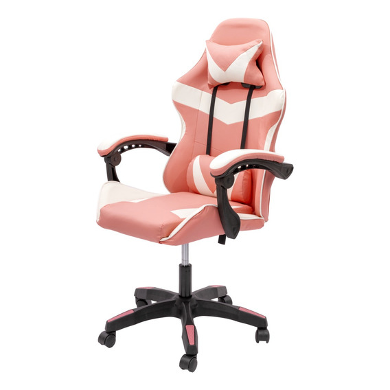 Silla de escritorio Imback IBK-G0001 gamer ergonómica  rosa y blanca con tapizado de cuero sintético