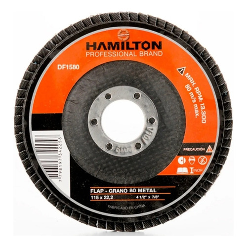 Disco Abrasivo Flap 115mm Hamilton Df1580 Grano 80 Color Negro