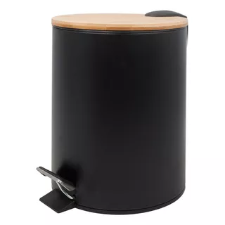 Cesto Tacho De Basura Pedal De 3l Pintado Con Tapa De Bambu Color Negro