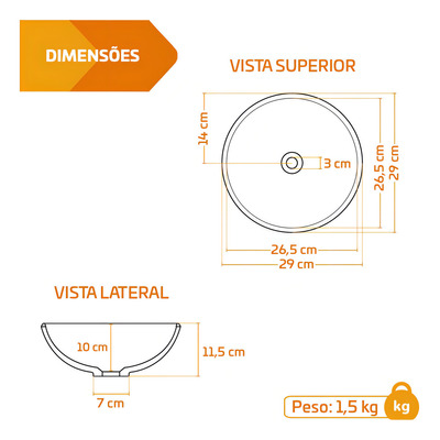 Cuba Pia De Apoio Vidro Redonda 29cm Cristal Para Banheiro Lavabo