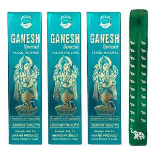 Paquete 3 Ganesh Special 25g Importado Con Porta Incienso