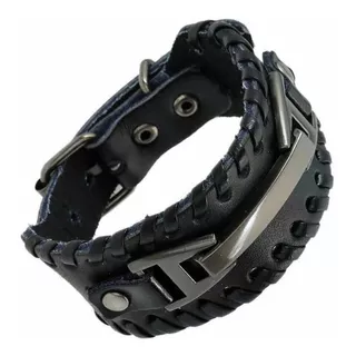 Pulsera Brazalete Punk De Cuero Y Metal Moda Muñequera Ajust