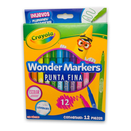 12 Plumones Escolar Punta Fina Wonder Marker Lavable Crayola