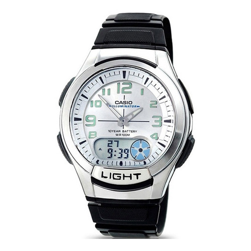 Reloj Casio Digi/ana AQ-180w-7bvdf para hombre, color de correa negro y bisel plateado, color de fondo blanco