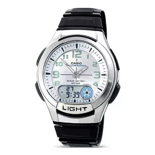 Relógio Casio Masculino Digi/ana Aq-180w-7bvdf Cor Da Correia Preta Cor Do Bisel Prata Cor Do Fundo Branco