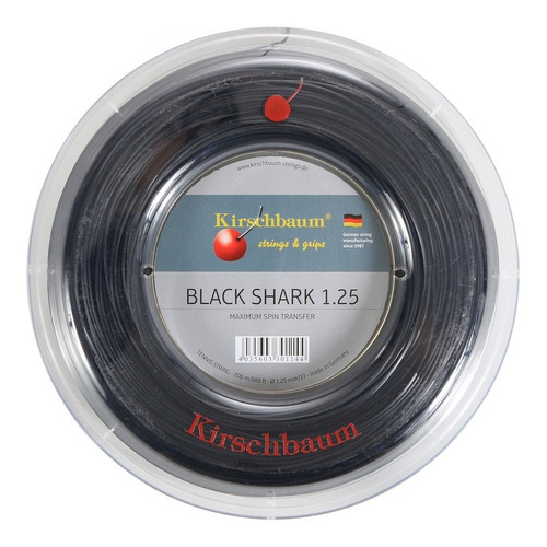 Rollo Cuerda Kirschbaum Black Shark 1.25 / 1.30 negra 200mts Tenis Squash