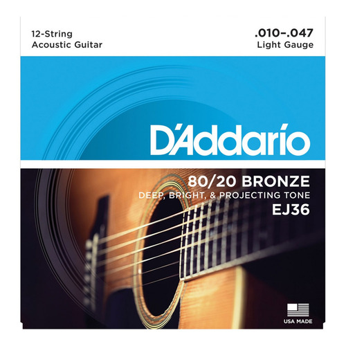 Encordado Daddario Ej36 Para Guitarra Acustica 12 Bronce