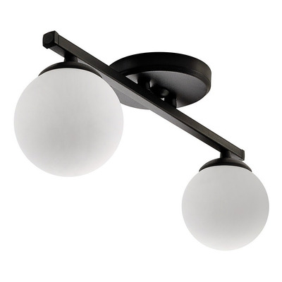 Plafon 2 Luces Barral Elyn Negro Globo Opal Apto G9 Deco