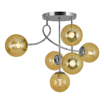 Plafon Luna Rulo 6 Luces Cromo Ambar Apto Led E27 Plug