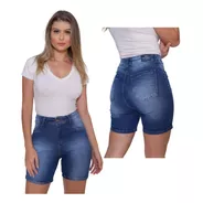 Bermuda Shorts Jeans Feminino Cintura Alta Levanta Bumbum Nf