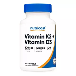 Vitamina K2 + Vitamina D3  120 Cápsulas Blandas Sin Gluten Y Sin Ogm