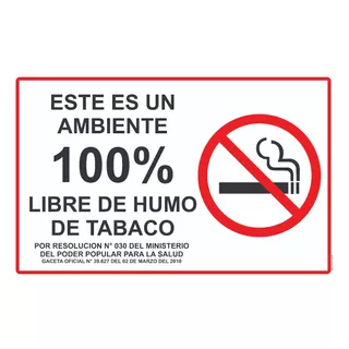 Aviso Cartel 100% Libre De Humo No Fume 50x80 Cm_vinil 