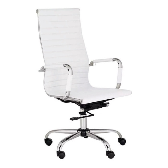 Silla de escritorio Muebo ejecutivo gerencial aluminium alta ergonómica  blanca con tapizado de cuero sintético