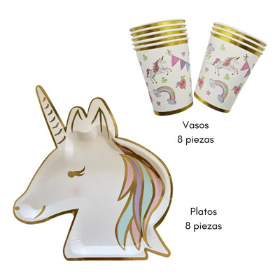 Unicornio Cumpleaños Niñas Fiesta Desechable Vajilla 16 Pcs