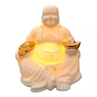 Estátua Luminária Buda Da Fortuna Porcelana