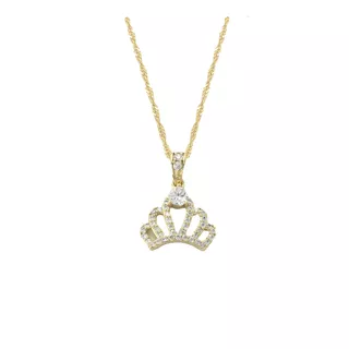 Collar Corona Oro Laminado 14k Dije Diamante Cadena Mujer