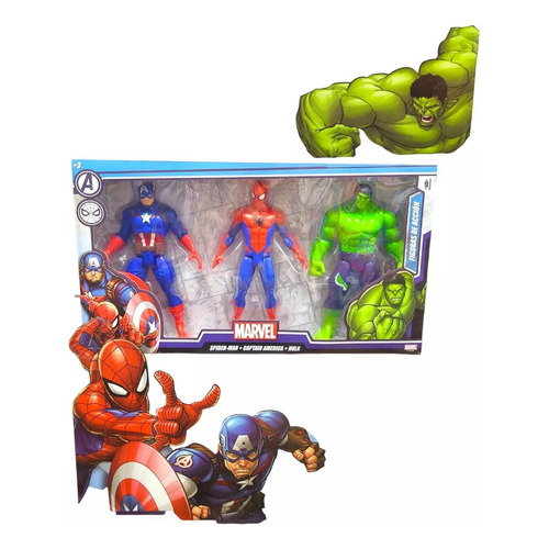 Muñeco Spiderman Hulk Capitan America X3 Marvel 54505