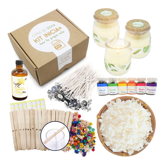 Kit Haz Tu Vela Natural Cera Soja Aroma Pabilos Color Envase