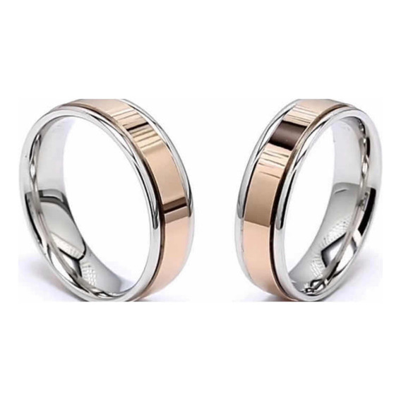 Par Anillos De Matrimonio En Oro Blanco Y Rosa 14k 6mm