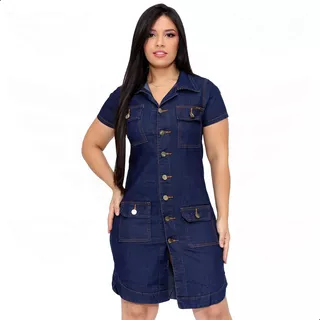 Vestido Midi Chemise Jeans Manga Curta Evangélico Plus Size