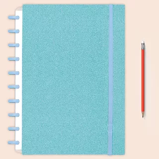 Caderno Criativo Inteligente  Glitter Azul Grande Discos 