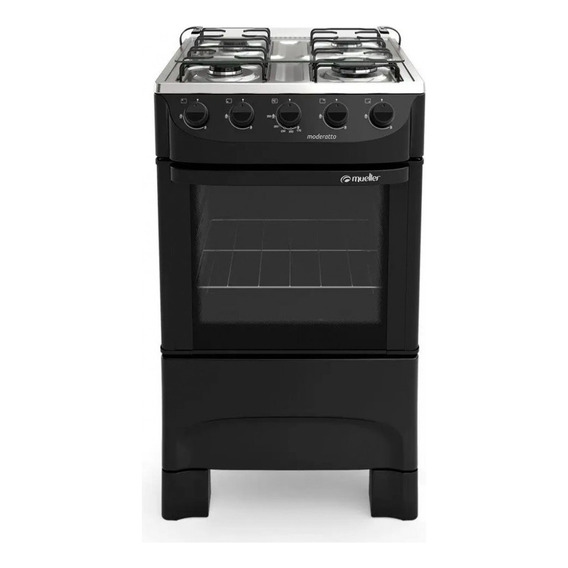 Cocina Mueller Moderatto 4 bocas a gas 4 hornallas  negra mate puerta con visor 48L