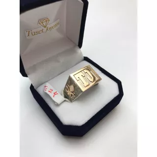 Anillo Hombre Sello En Plata 925 Y Oro 10 Klt. Tuset.