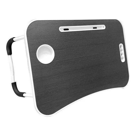 Mesa Notebook Plegable Multifuncion Cama Desayuno Porta Vaso Color Negro Con Rayas Blanco
