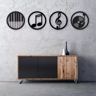 Cuadro Decorativo De Musica - Negro - 110x28 Cm