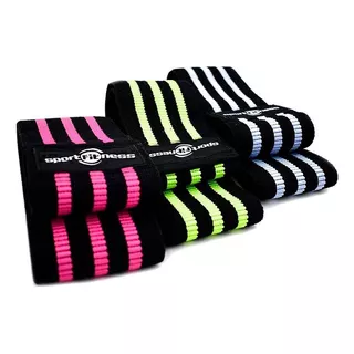 Bandas Planas Set X 3 Sportfitness Elásticas Cerradas Tela Color Rosado-verde-azul