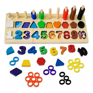 Brinquedo Pedagógico Madeira Montessori Números Cores Formas