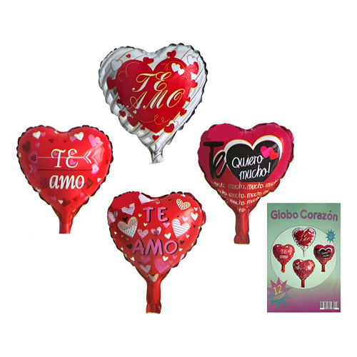 Globo Corazón 'te Quiero Mucho' 25cm - Amor Expresado - X12u Color Rojo